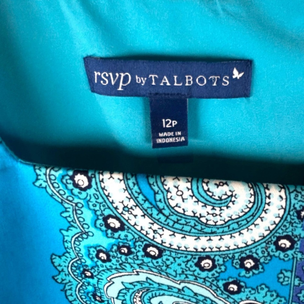 Talbots RSVP Aqua Paisley Fit & Flare Cotton Dress 12P Coastal Feminine - Picture 4 of 9